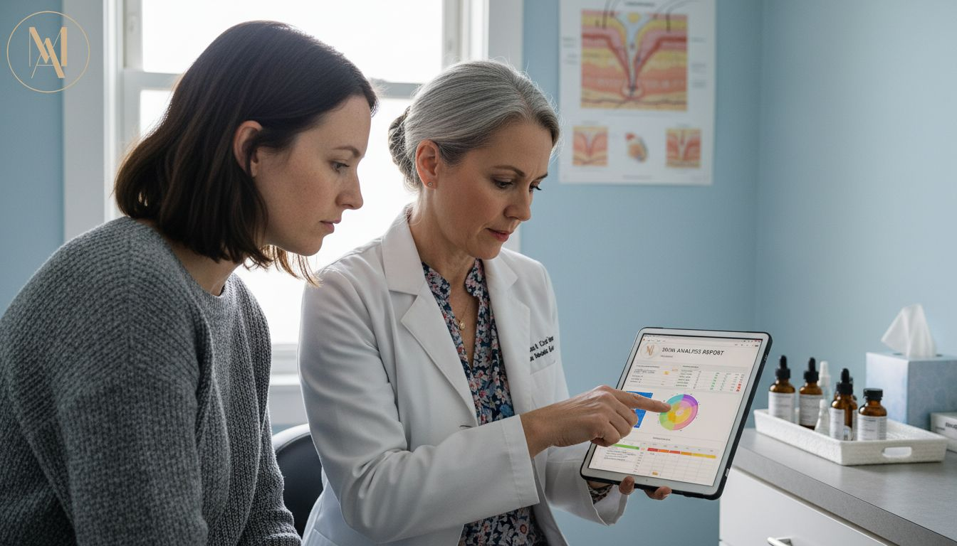 Dermatologist consulting patient about skincare trends