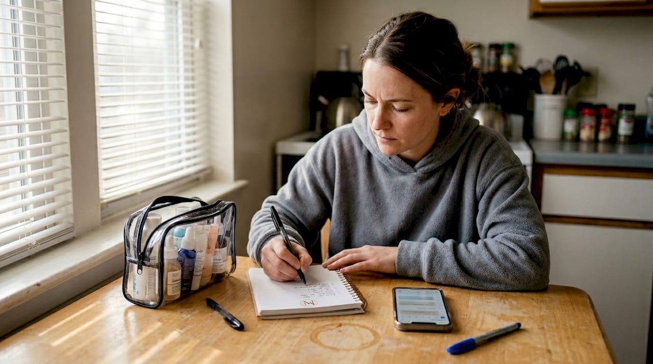 Preparing skincare list for consultation