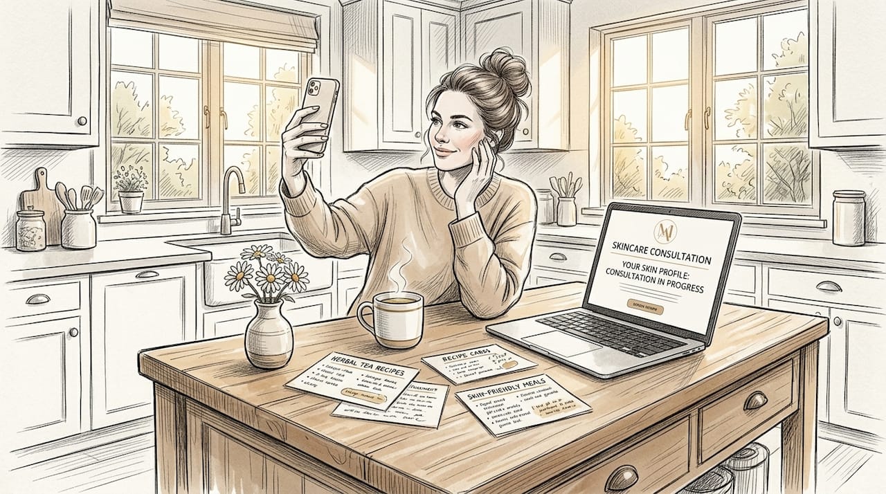 Woman taking photo for virtual skin consultation