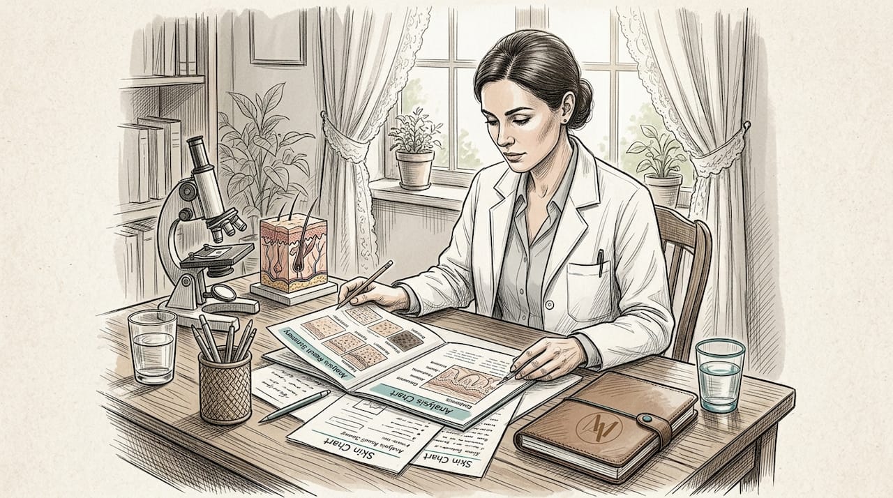 Dermatologist reviewing clinical skin assessment