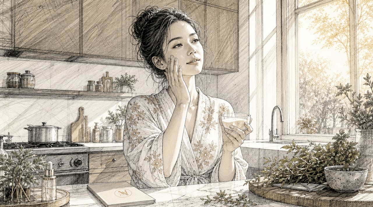 Woman applying skincare serum in bathroom