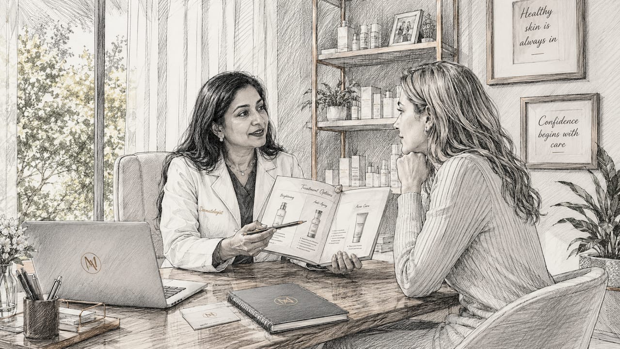 Dermatologist consulting patient on skincare options