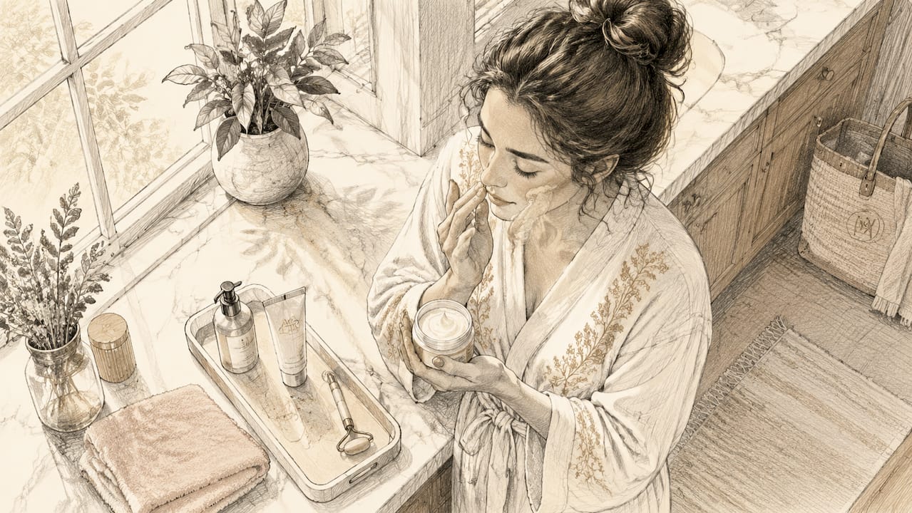 Woman applying skincare for adult acne treatment