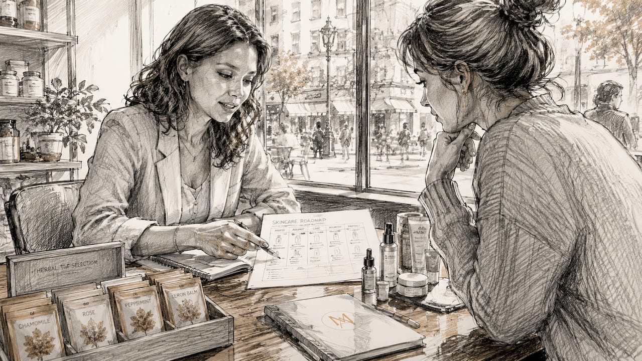 Clinician explaining skincare options to patient