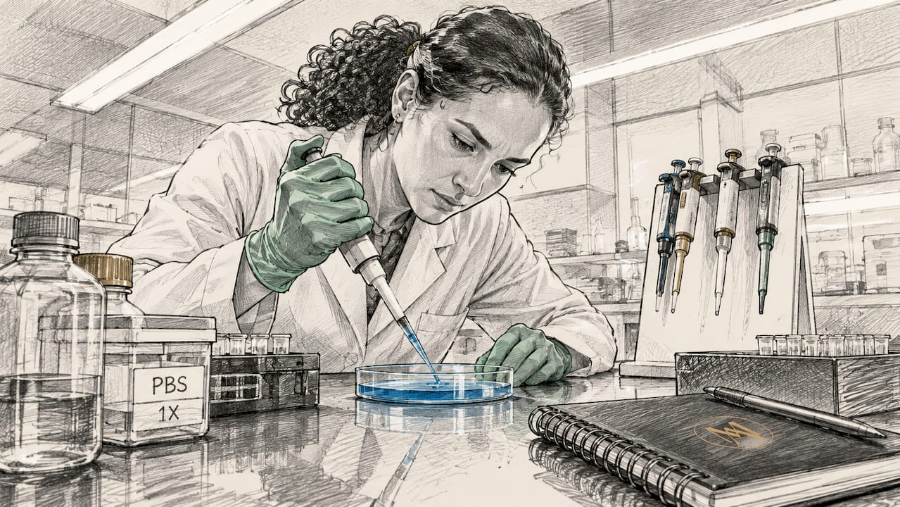 Scientist pipetting epigenetic skincare compound