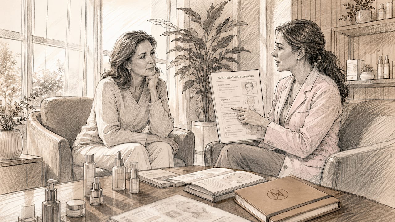 Patient consulting dermatologist about pigmentation treatments
