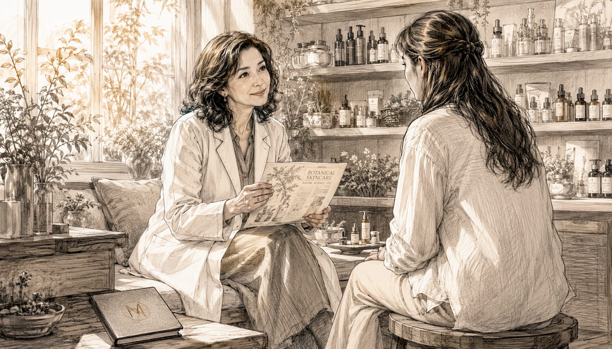 Dermatologist consulting patient about skincare