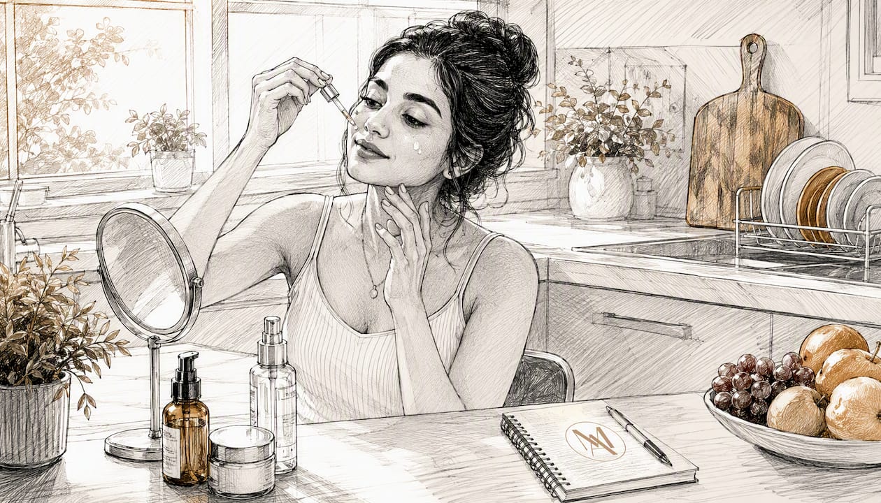 Woman applying tranexamic acid serum on face