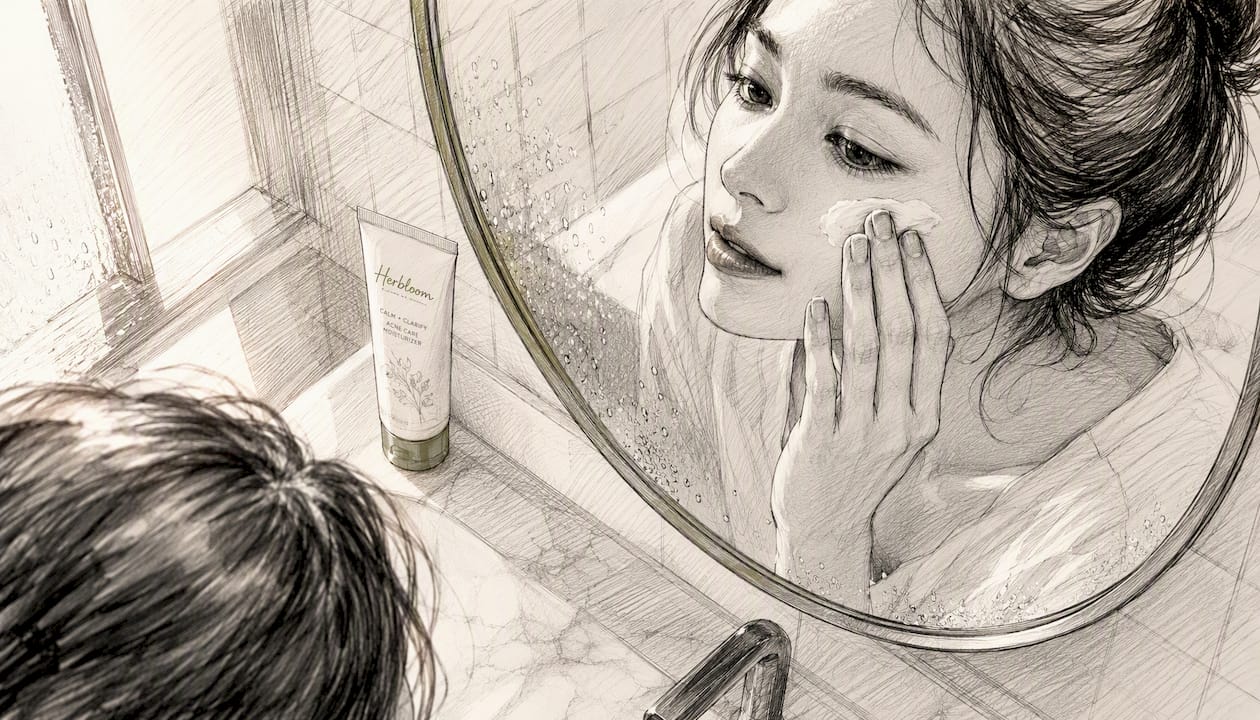 Hand applying acne skincare cream