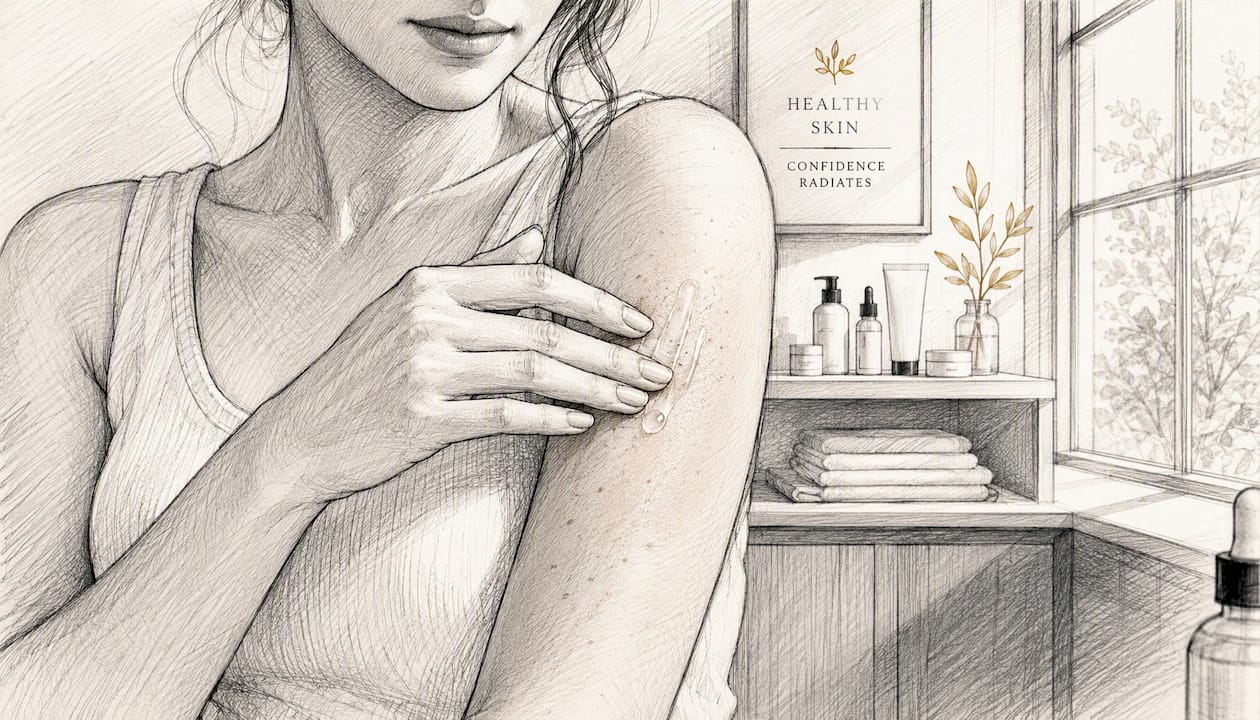 Person applying serum on forearm skin