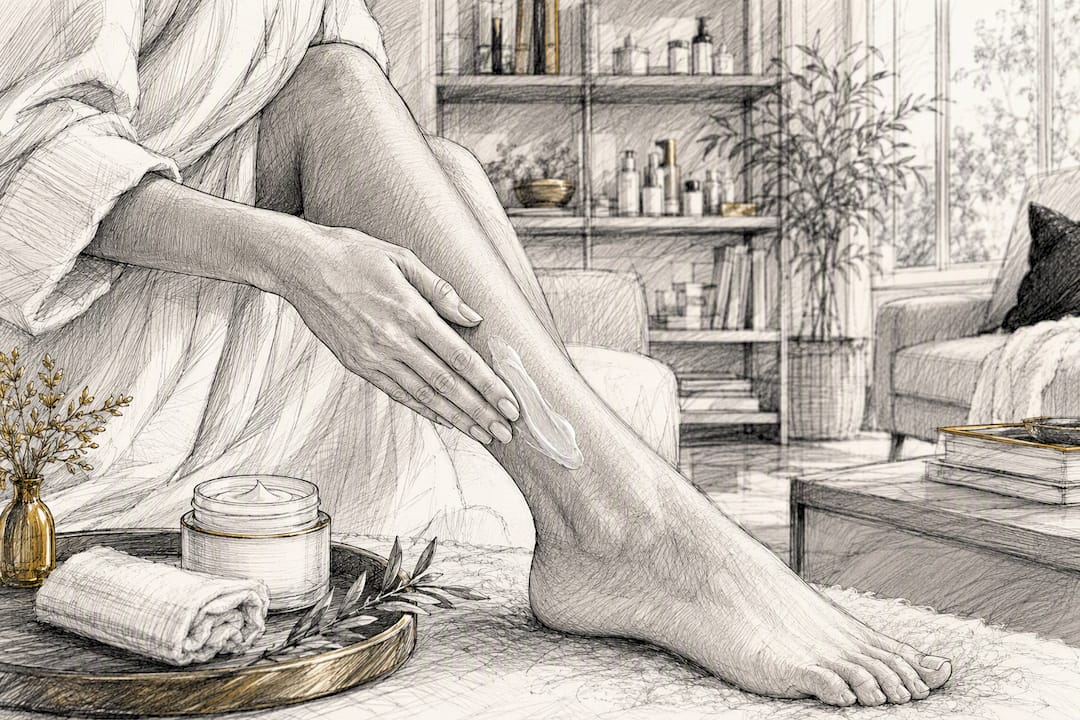 Hand applying retinoid cream on skin