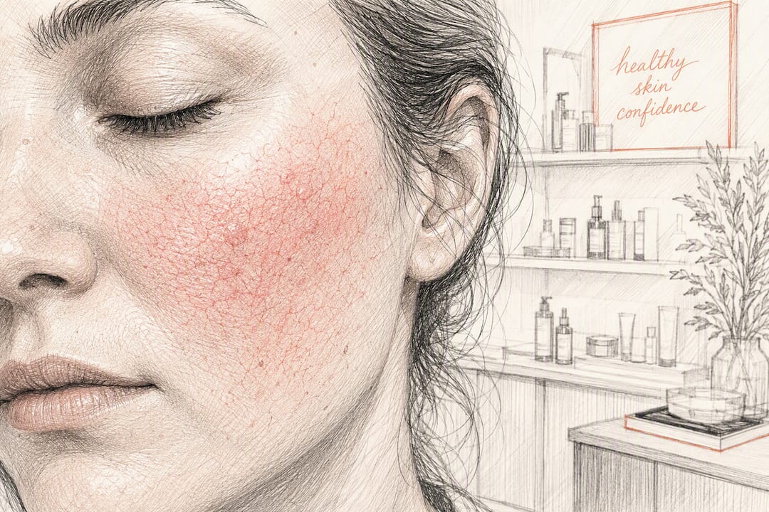 Close-up of facial redness on cheek