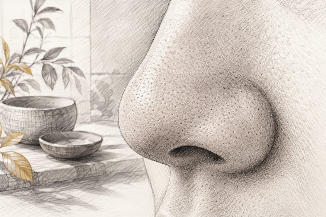 Close-up of nose pores showing sebaceous filaments