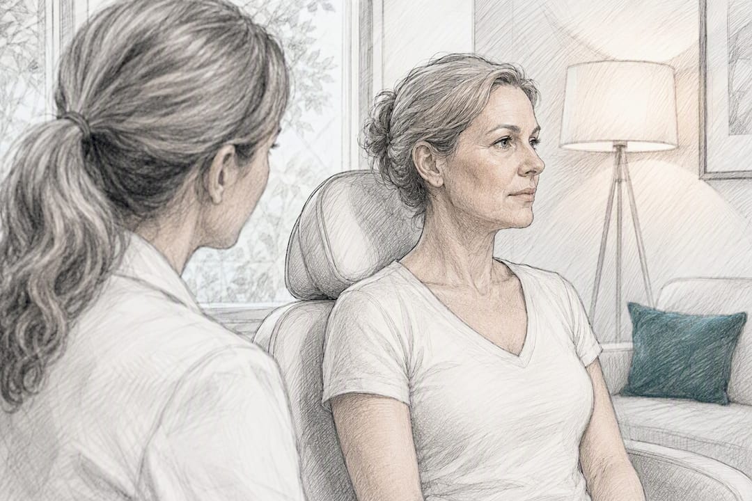 Clinician assessing facial volume with patient