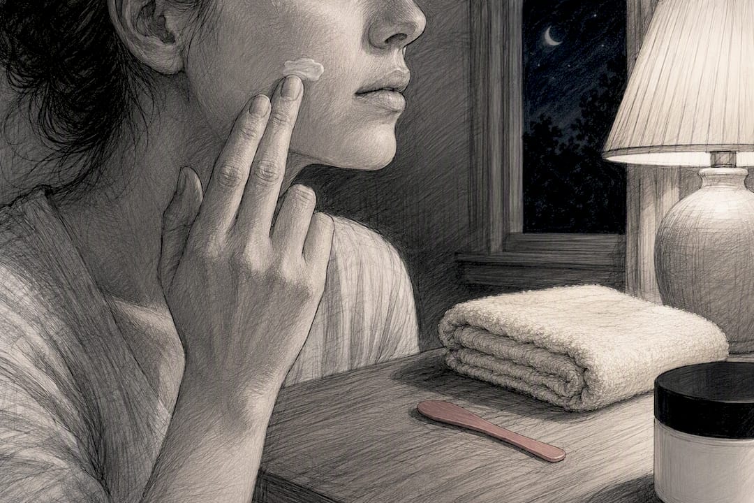 Person applying tretinoin at night