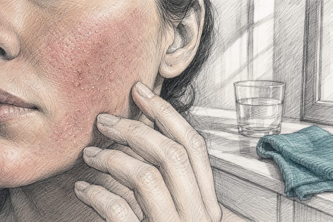 Flaky irritated cheek showing retinol reaction