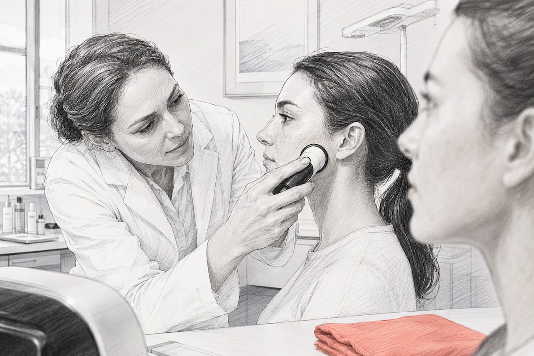 Clinician examining skin during clinical trial