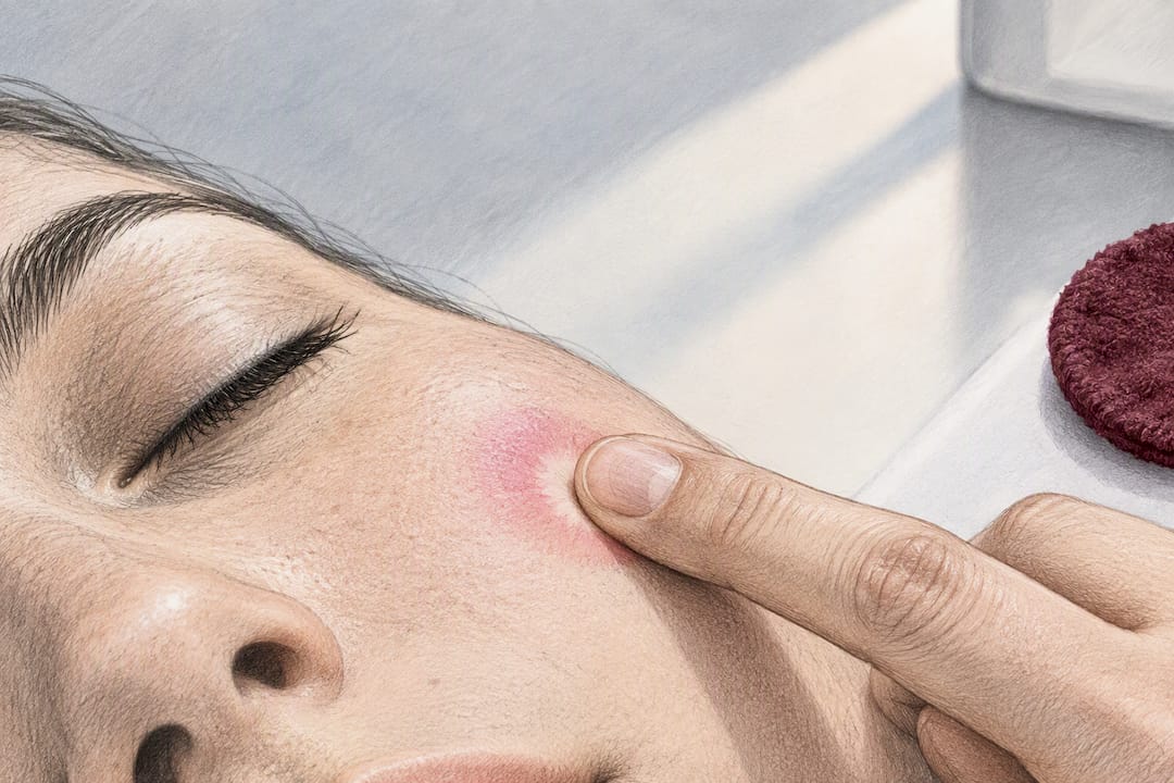 Fingertip blanching a red skin mark