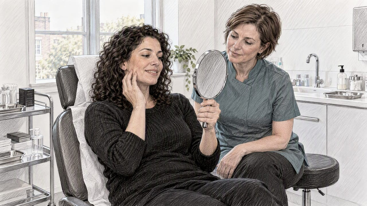 Clinician and patient discuss injectable treatment areas