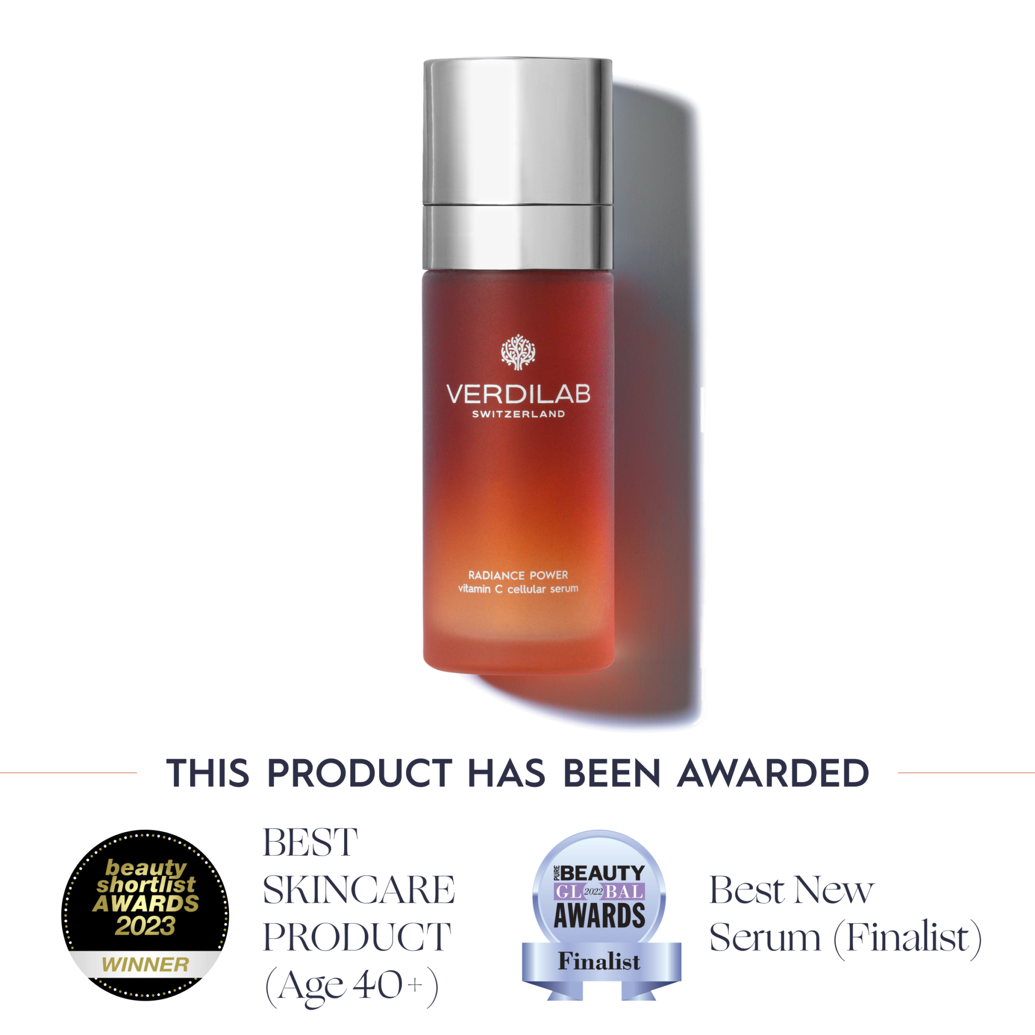 Radiance Power Serum packaging—luxury vitamin C serum for youthful, luminous skin.