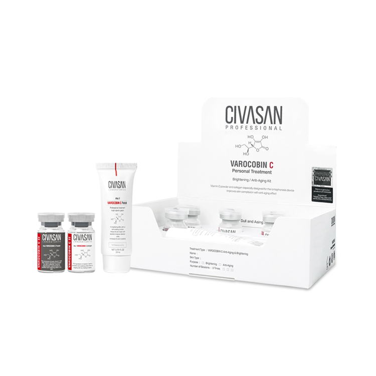 Varocobin C Personal Treatment Kit by Civasan—advanced at-home vitamin C skincare kit for brightening and revitalizing the complexion.