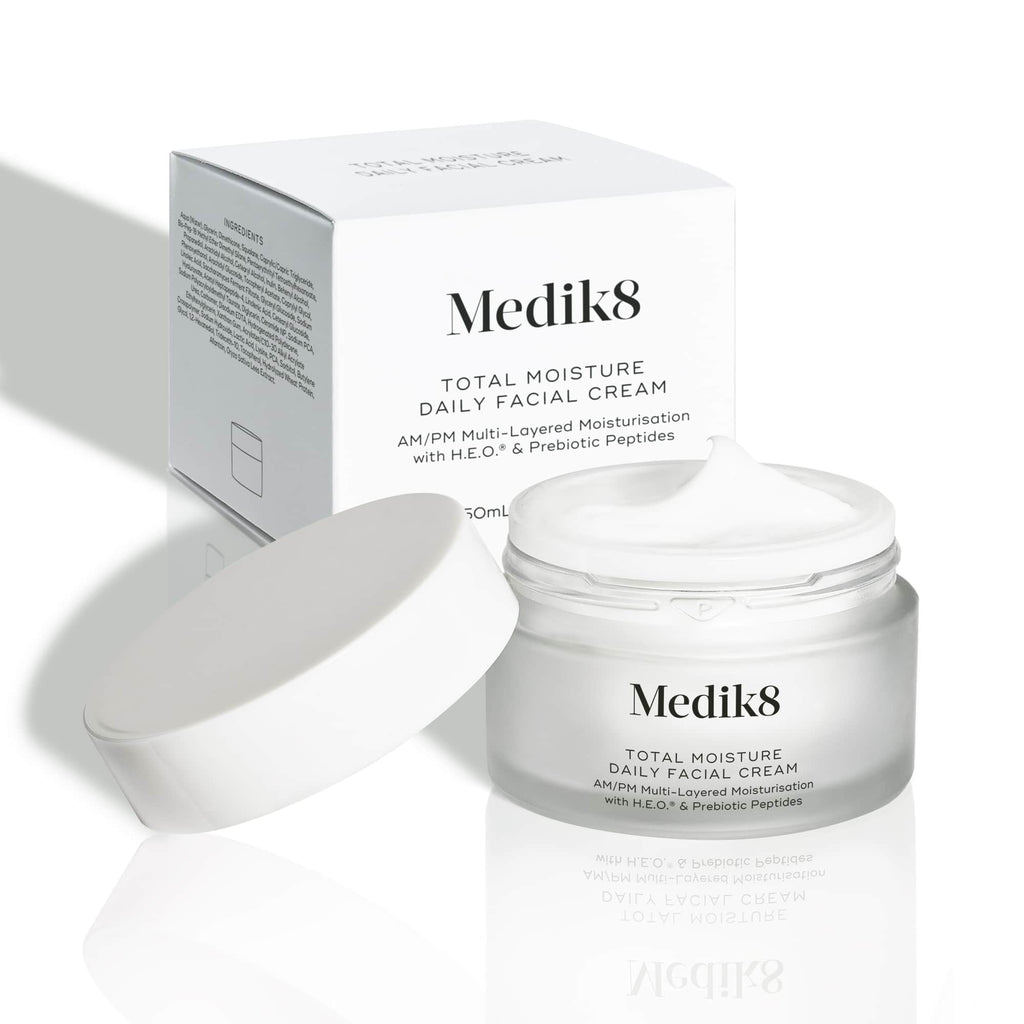 Medik8 Total Moisture Daily Facial Cream—lightweight hydration cream for lasting moisture and skin barrier support.