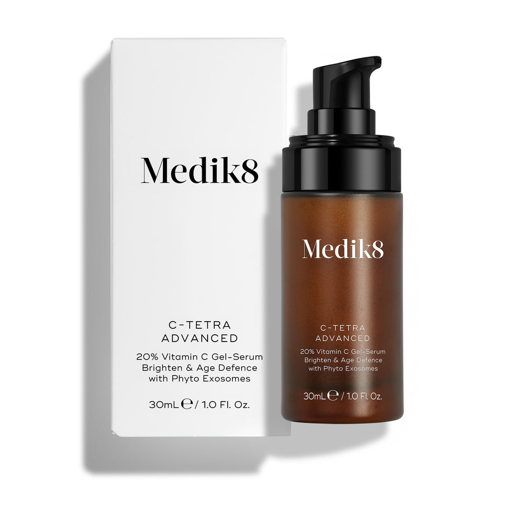 Medik8 C-Tetra Advanced packaging—high-performance brightening serum with phyto exosomes and hyaluronic acid.