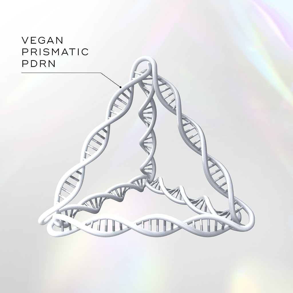 3D rendered design of a vegan prismatic PDRN with a white background