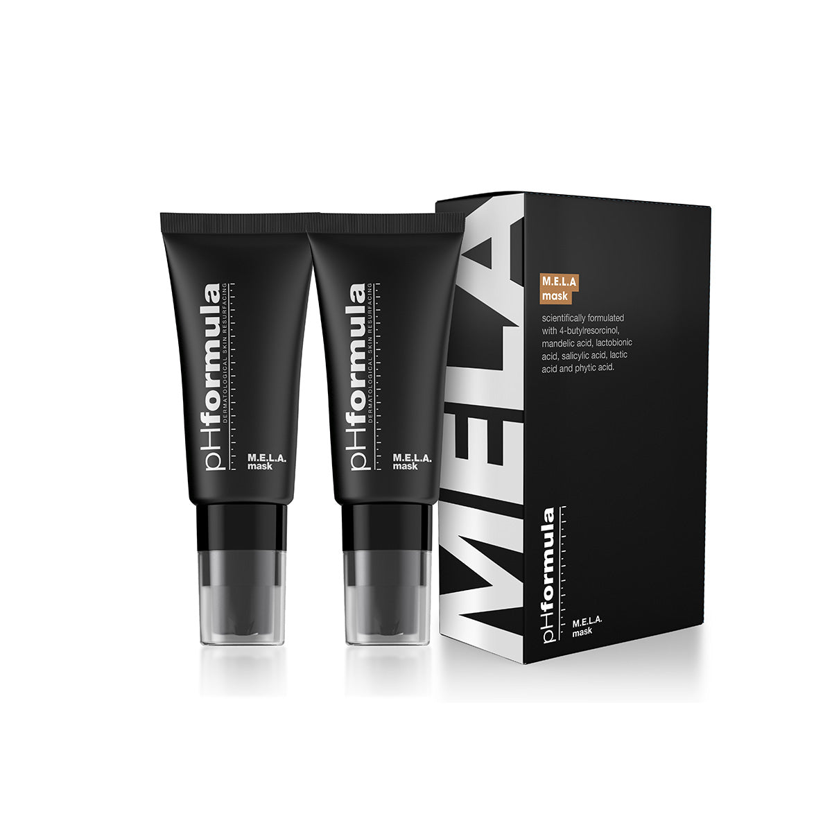 M.E.L.A. Mask packaging—advanced treatment for hyperpigmentation and radiance.