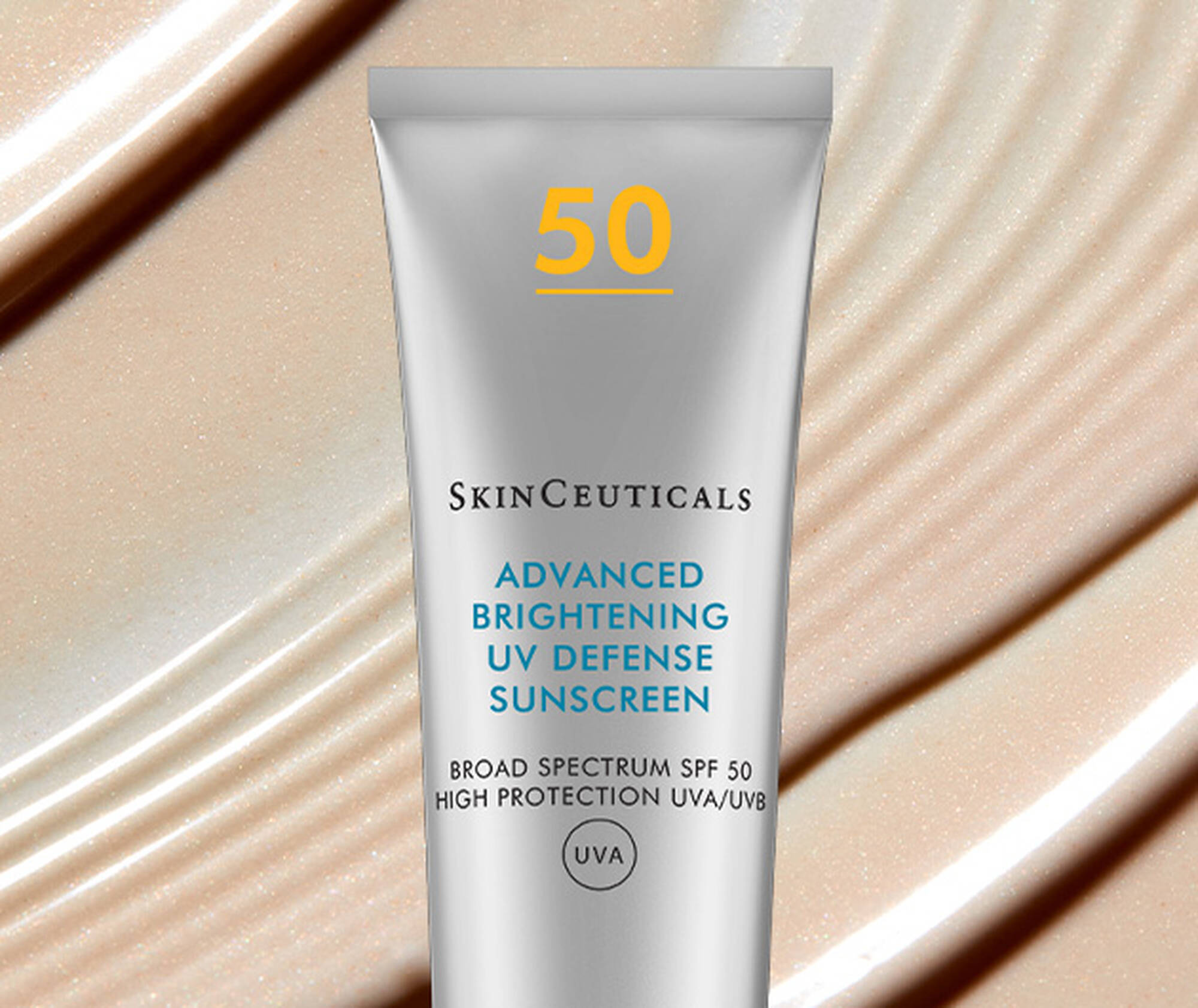 Texture of Advanced Brightening SPF 50—non‑greasy, fast‑absorbing lotion for daily wear.