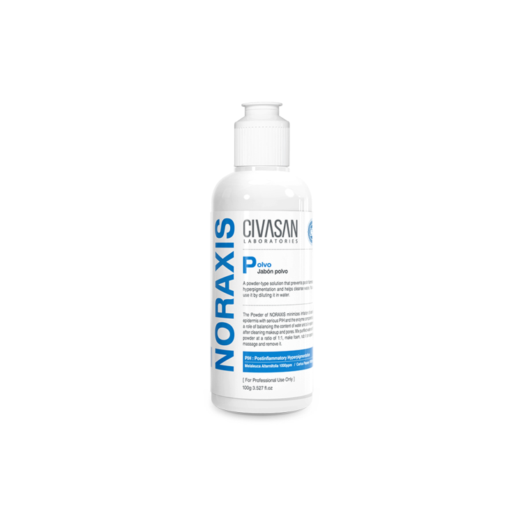 Noraxis Polvo by Civasan—professional soothing and purifying powder for sensitive, oily, or irritated skin.