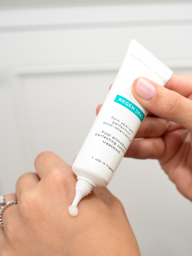 Regen Hx texture by Alphascience—lightweight, restorative cream for sensitive skin.