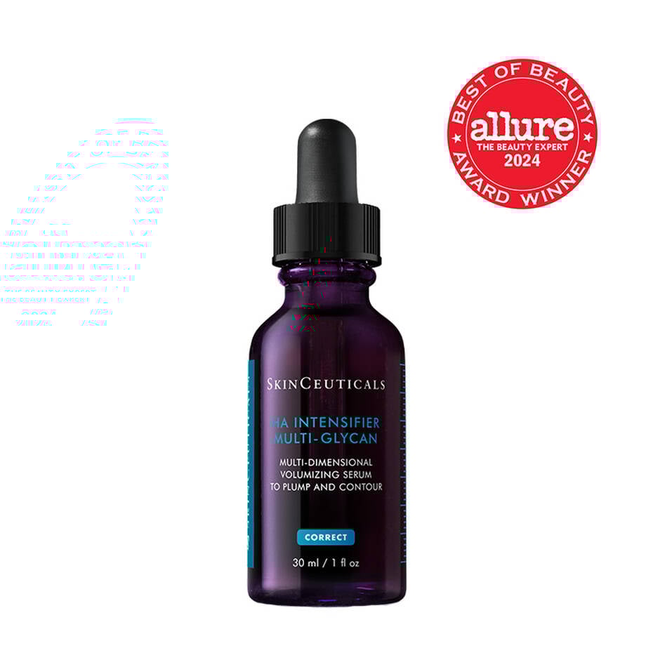 SkinCeuticals HA Intensifier Multi‑Glycan bottle—volumizing serum with hyaluronic acid and Proxylane.