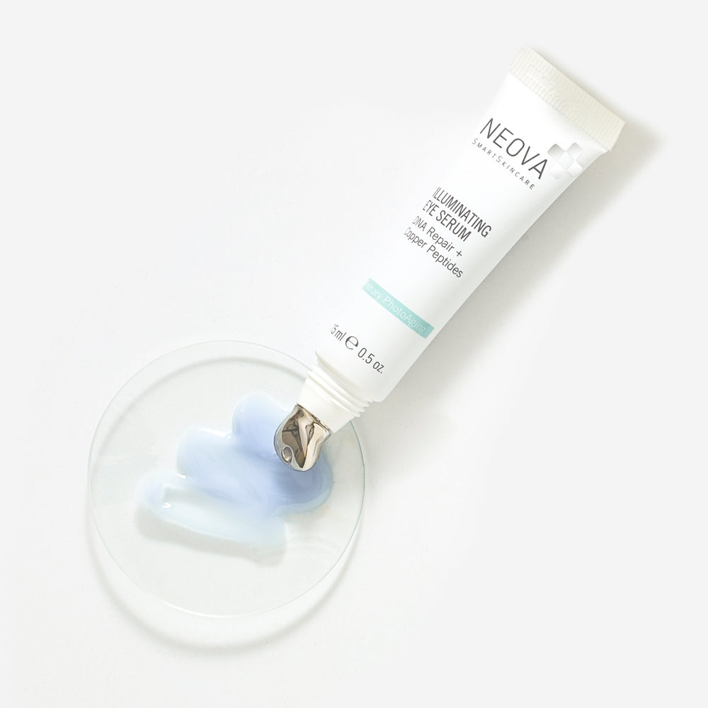 Illuminating Eye Serum texture by Neova—lightweight gel with cooling applicator for instant refreshment.