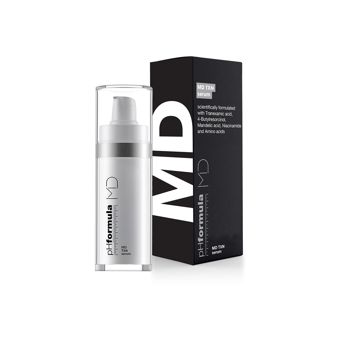 pHformula MD TXN Skincare serum bottle and packaging with 'phformula MD' branding on a white background
