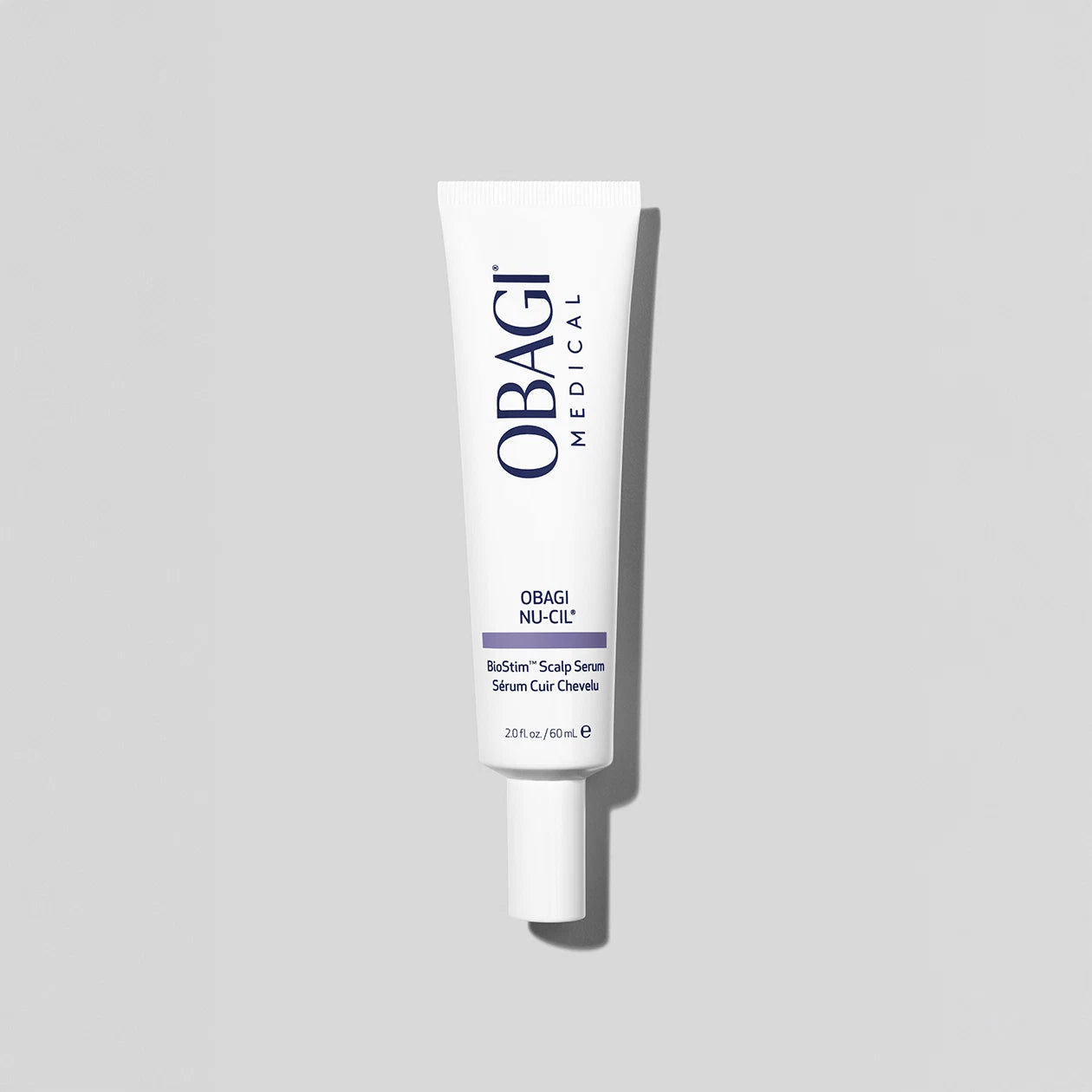 Obagi Nu-Cil BioStim Scalp Serum bottle—redensifying scalp serum for fuller, denser-looking hair.