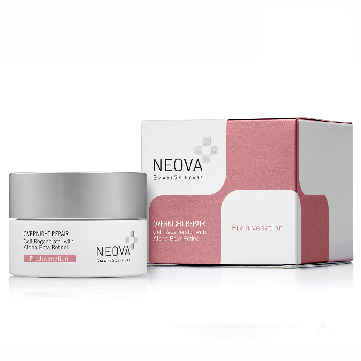 Neova Overnight Repair cream jar—overnight retinol repair for cell renewal and UV damage.