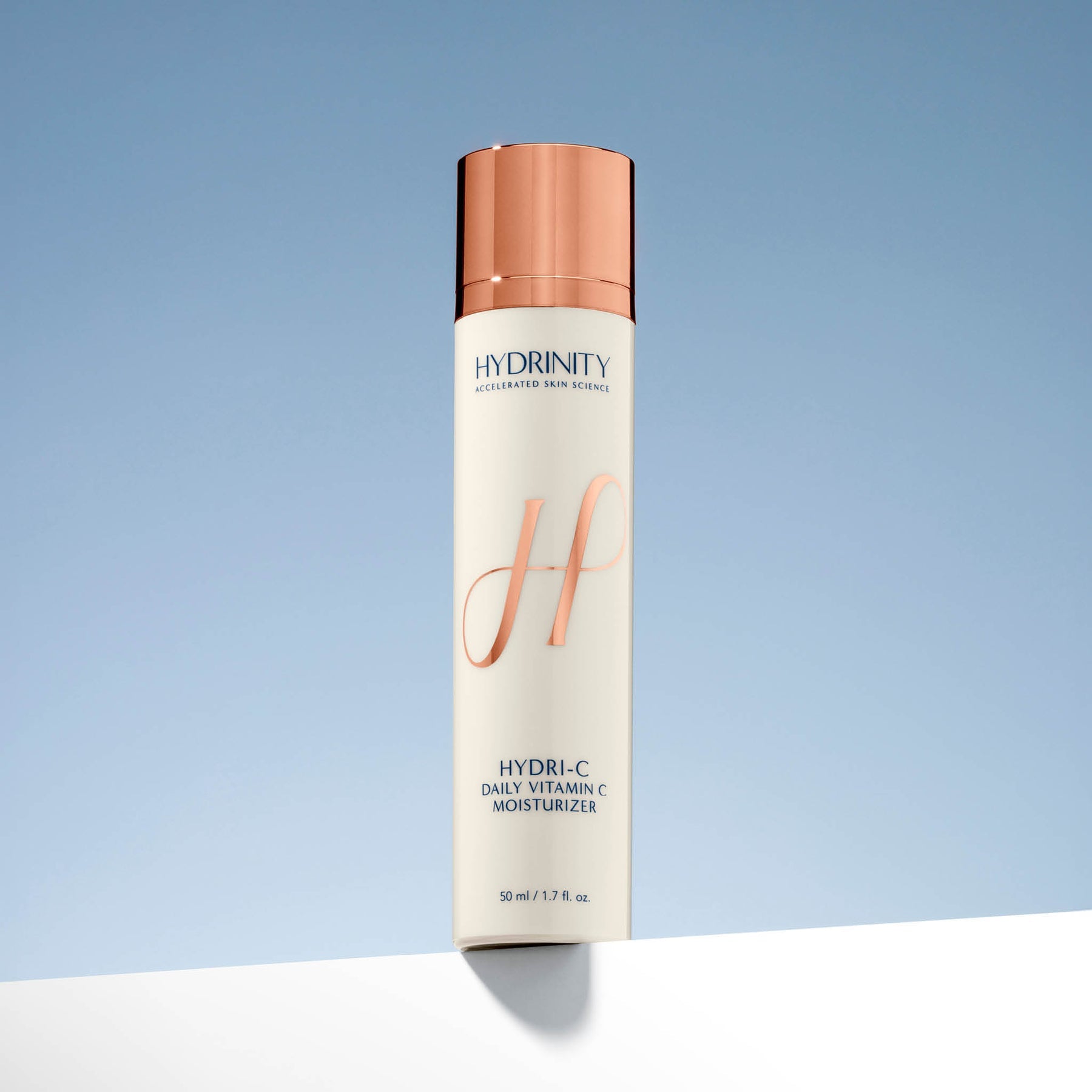 HYDRI-C Daily Vitamin C Moisturizer packaging—luxury daily moisturizer for all skin types.