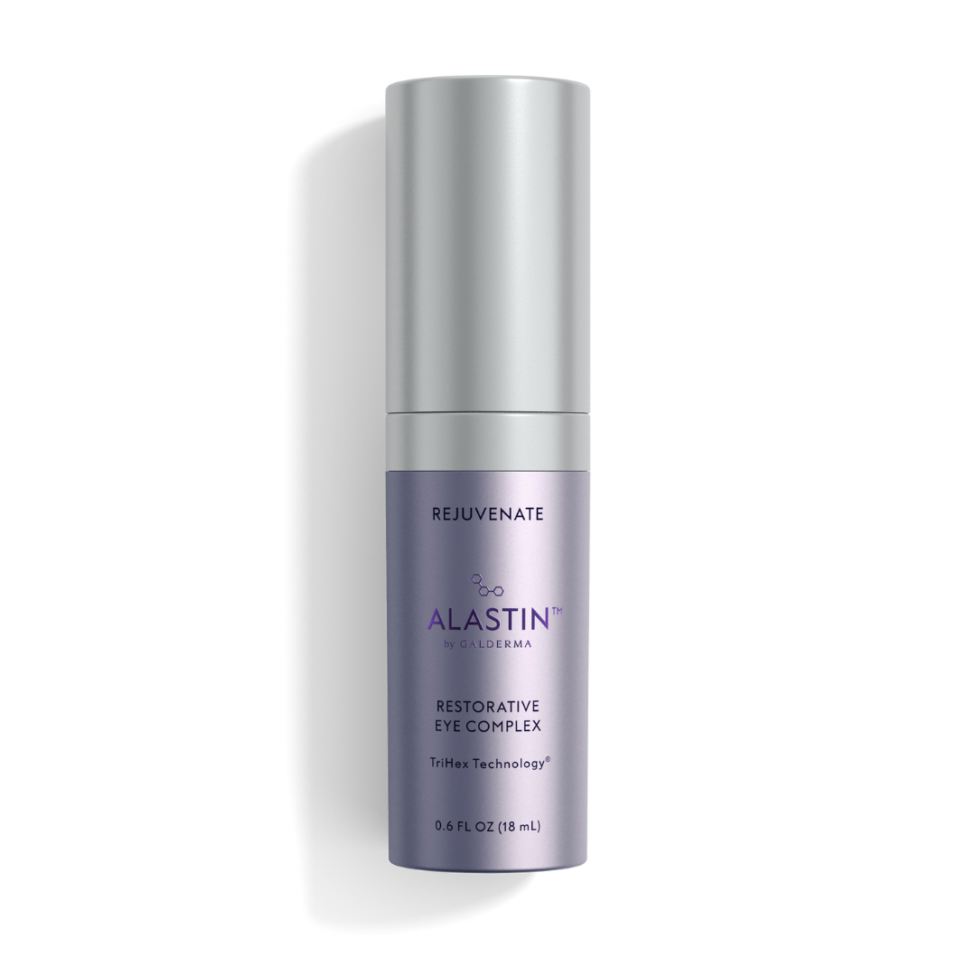 Alastin Glucerna Rejuvenate Restorative Eye Complex in a 0.4 fl oz silver and lavender bottle, shown on a clean white background with a soft shadow.