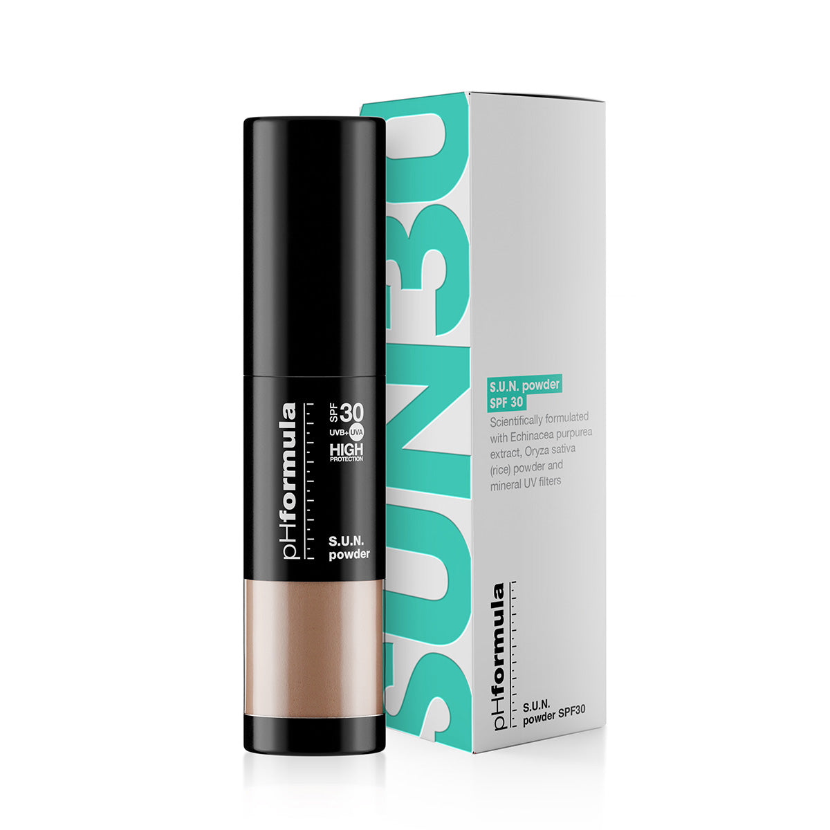 pHformula S.U.N. Powder SPF 30—weightless, transparent mineral sun protection for all skin types.