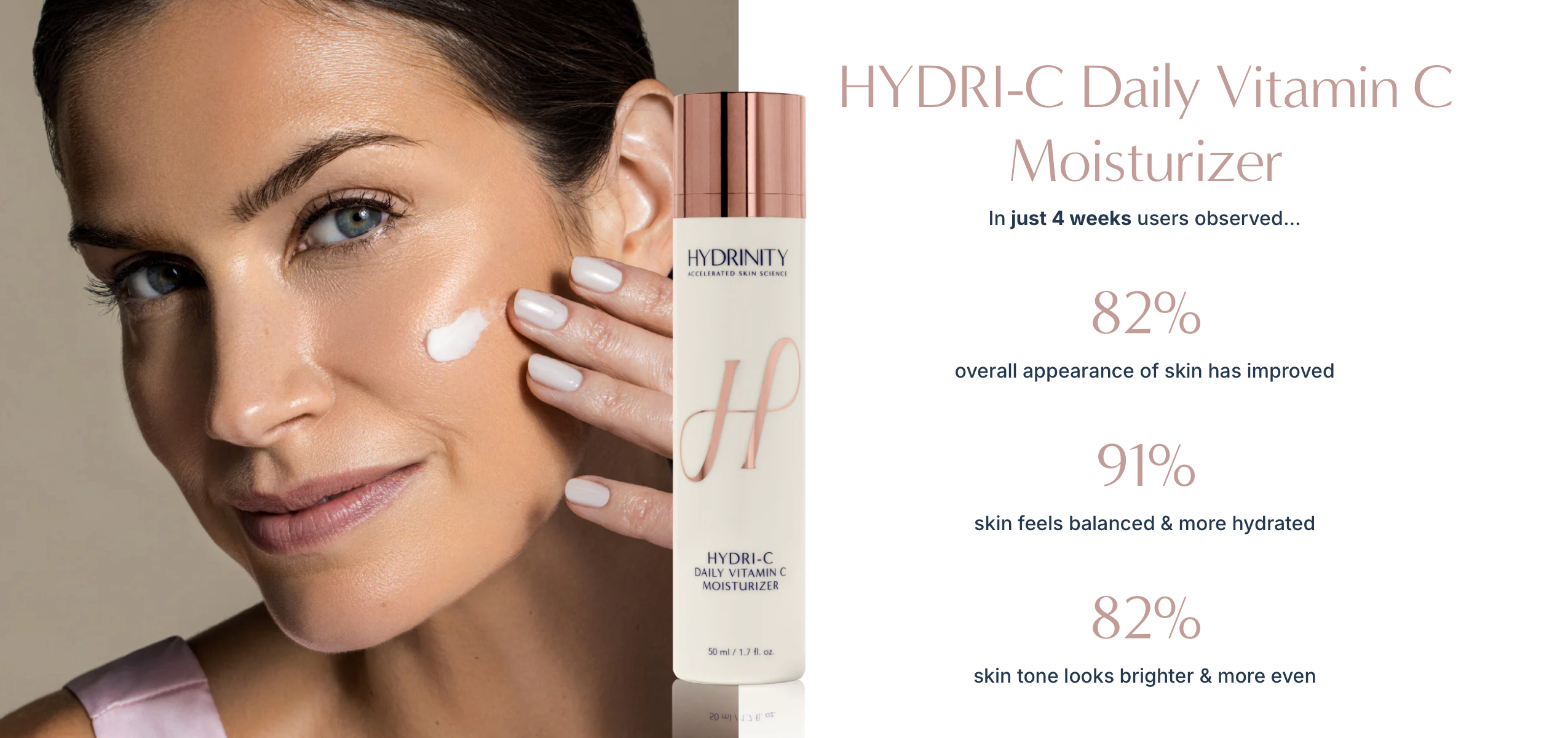 Hydrinity HYDRI-C Moisturizer results—vitamin C cream for radiant, even skin tone.
