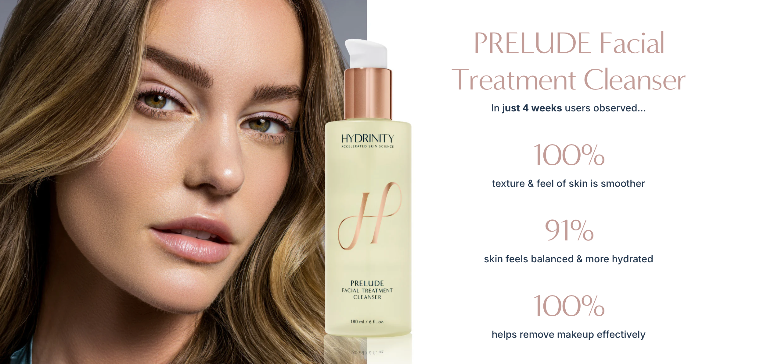 Hydrinity Prelude Cleanser results—hydrating gel cleanser with aloe and cucumber.