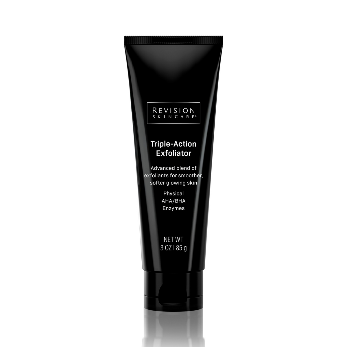 Revision Skincare Triple-Action Exfoliator tube, clinical face polish with physical, AHA, BHA, and enzyme exfoliation