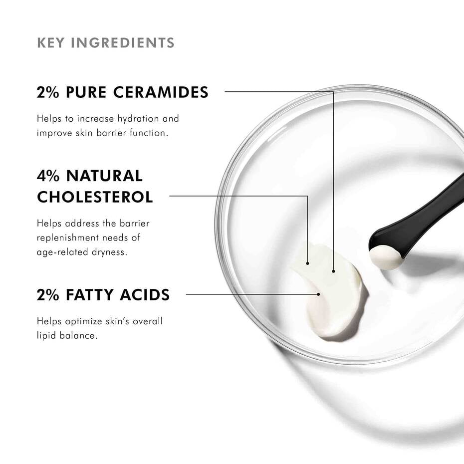 Key ingredients of a skincare product with a glass container and spoon on a white background.