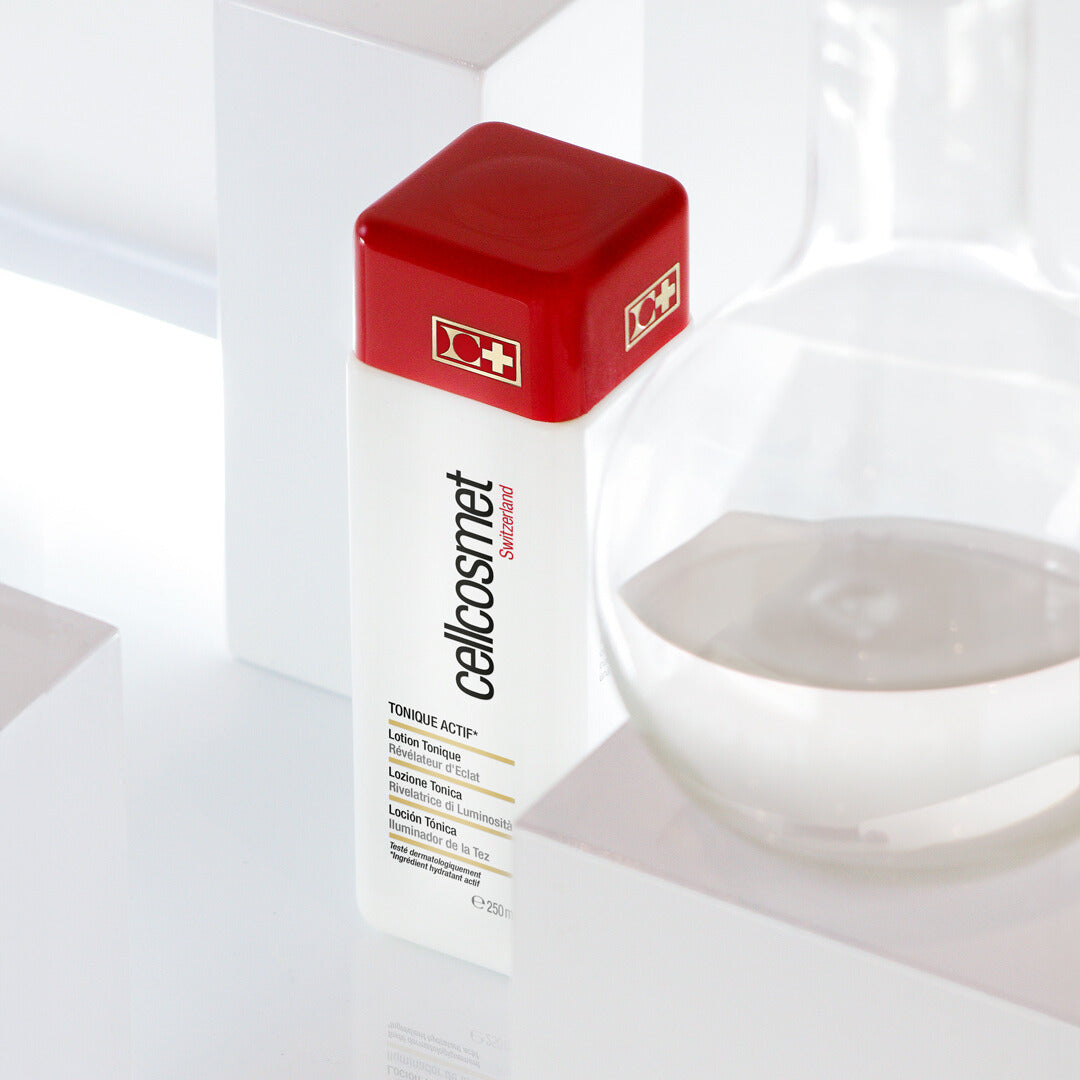 Cellcosmet Active Tonic—gentle micro-exfoliant toner with rose water and chamomile.