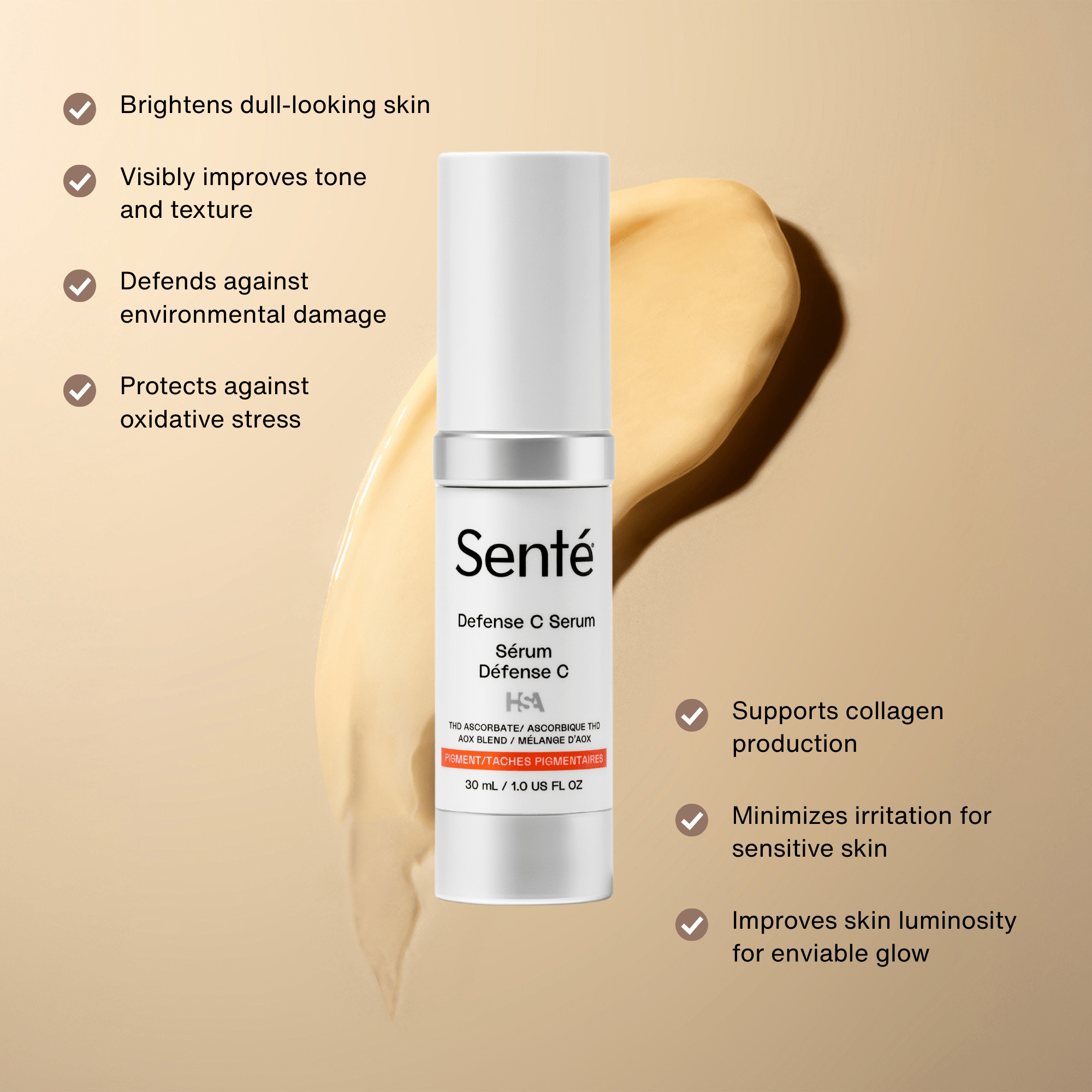 Sente Defense C Serum by Sente in routine—professional-grade antioxidant step for sensitive skin protection and collagen support.