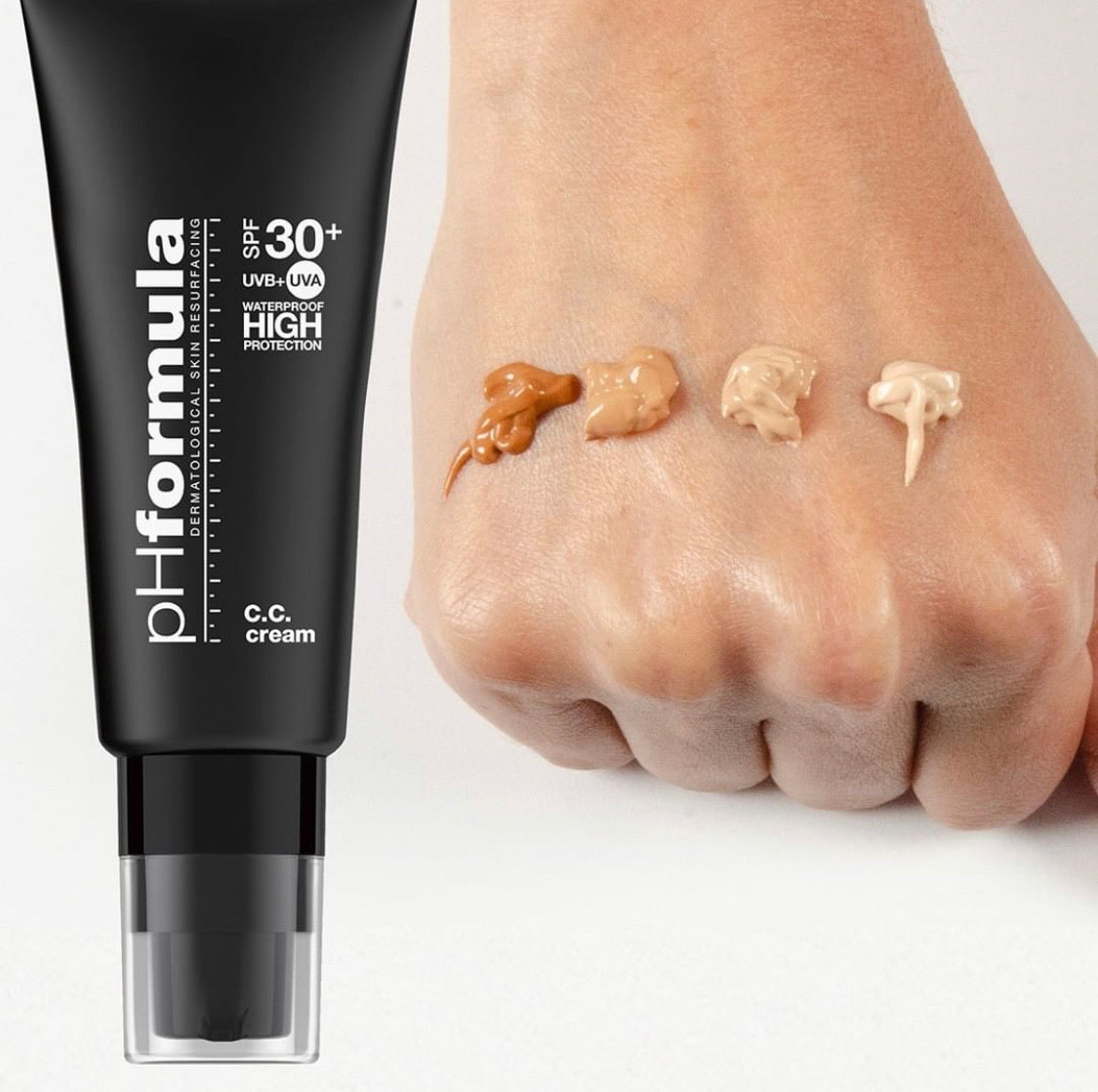 C.C. Cream SPF30 swatches—broad-spectrum vegan CC cream for healthy, protected skin.