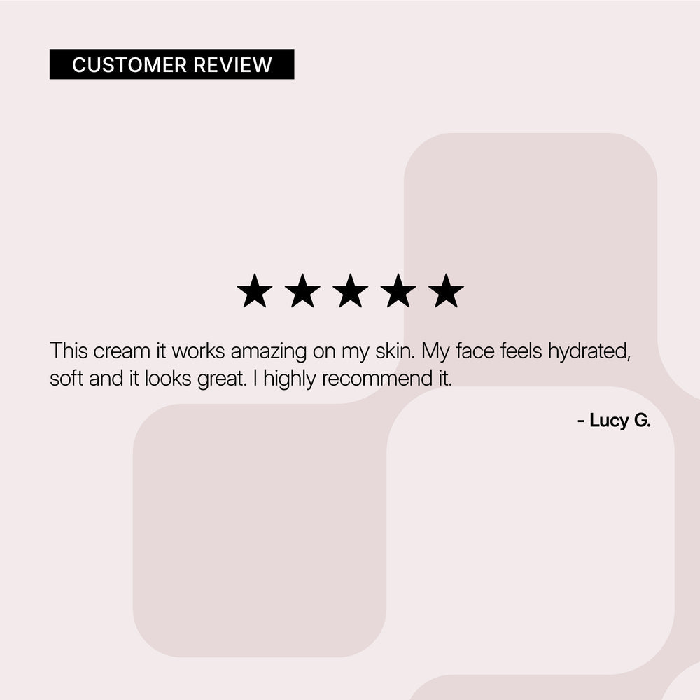 Five-star customer review for Neova Multi-Active Day Cream with a white background.