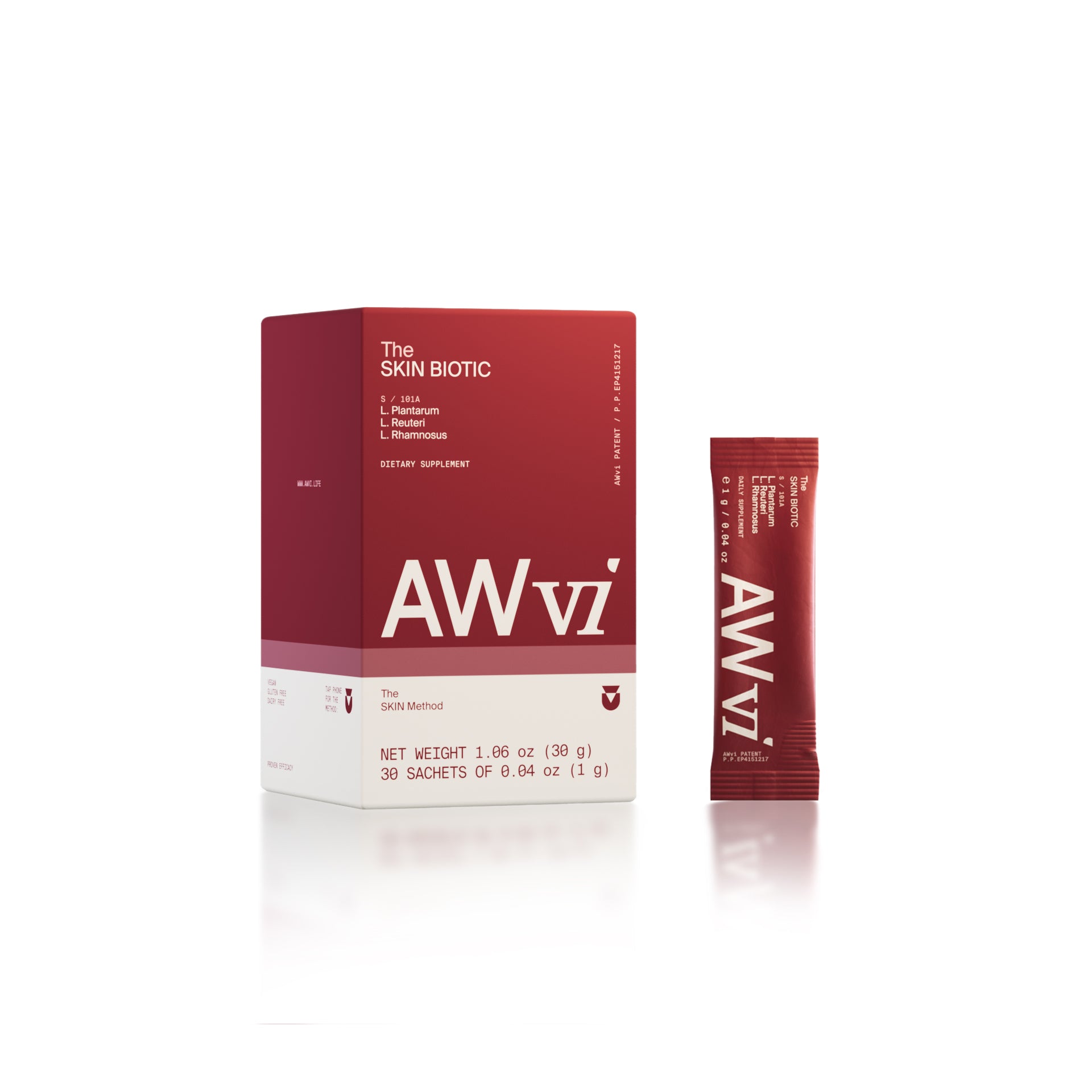 The Skin Biotic by AWvi—probiotic and prebiotic supplement for skin health.
