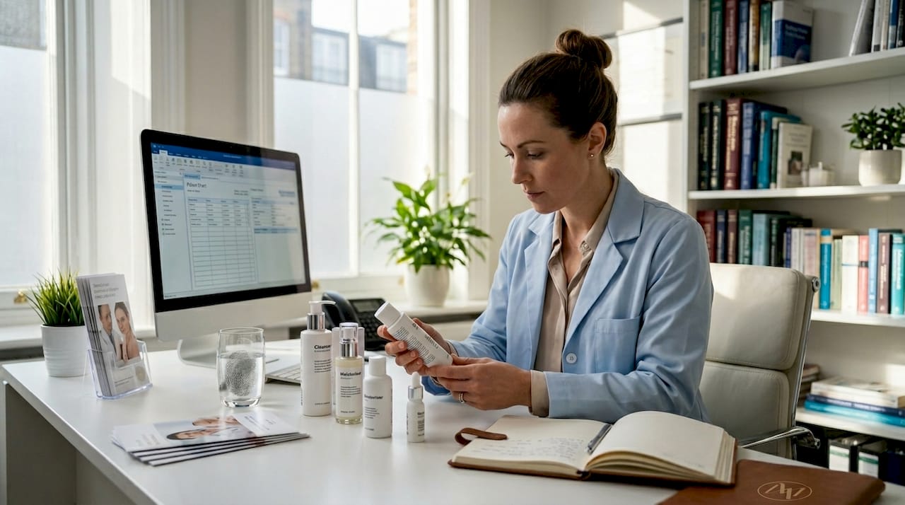 Dermatologist reviews patient skincare products